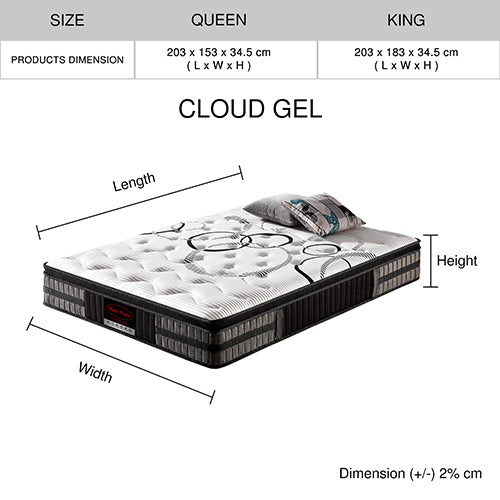 Medium gel memory foam pocket spring mattress, 34cm Queen