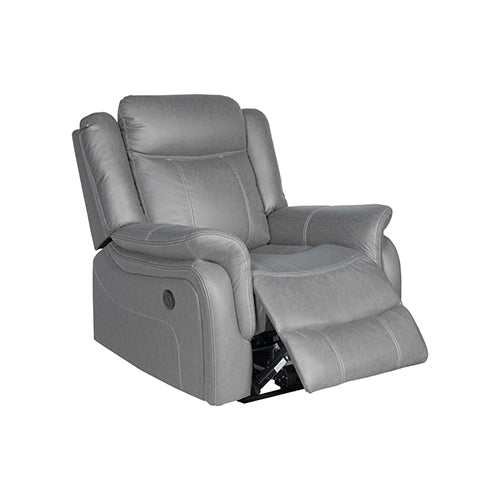Nowra grey fabric recliner chair reclined in a living room
