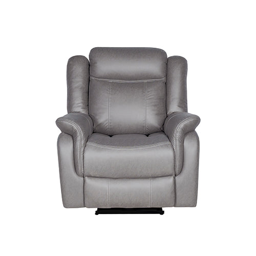 Nowra grey fabric recliner chair reclined in a living room