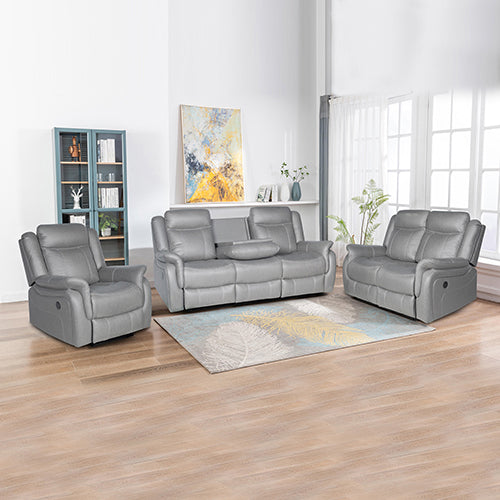 Torrox grey fabric recliner sofa in a modern living room