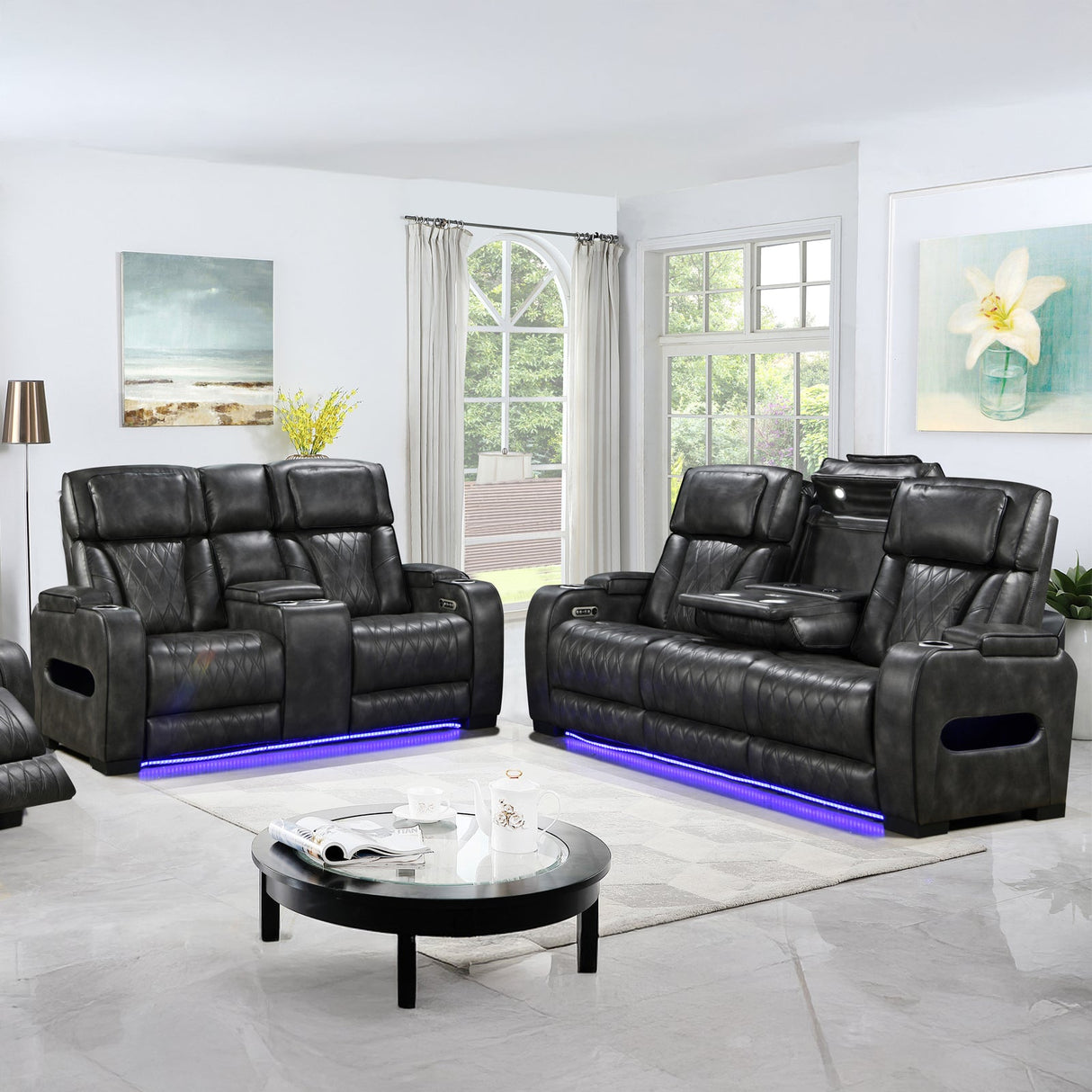 Estepona dark grey air leather recliner sofa in a modern living room