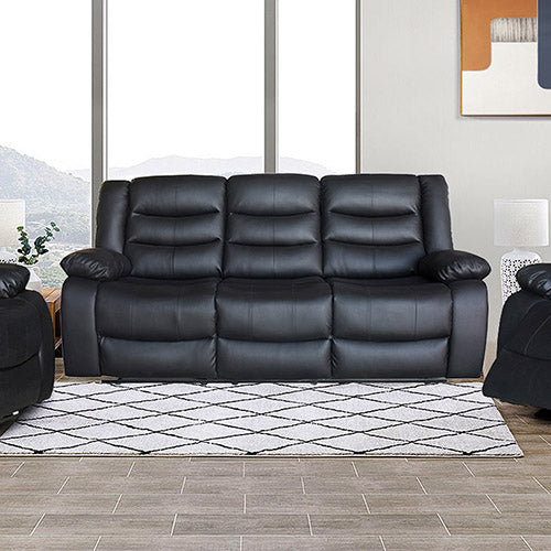 Nerja black faux leather recliner sofa in a modern living room
