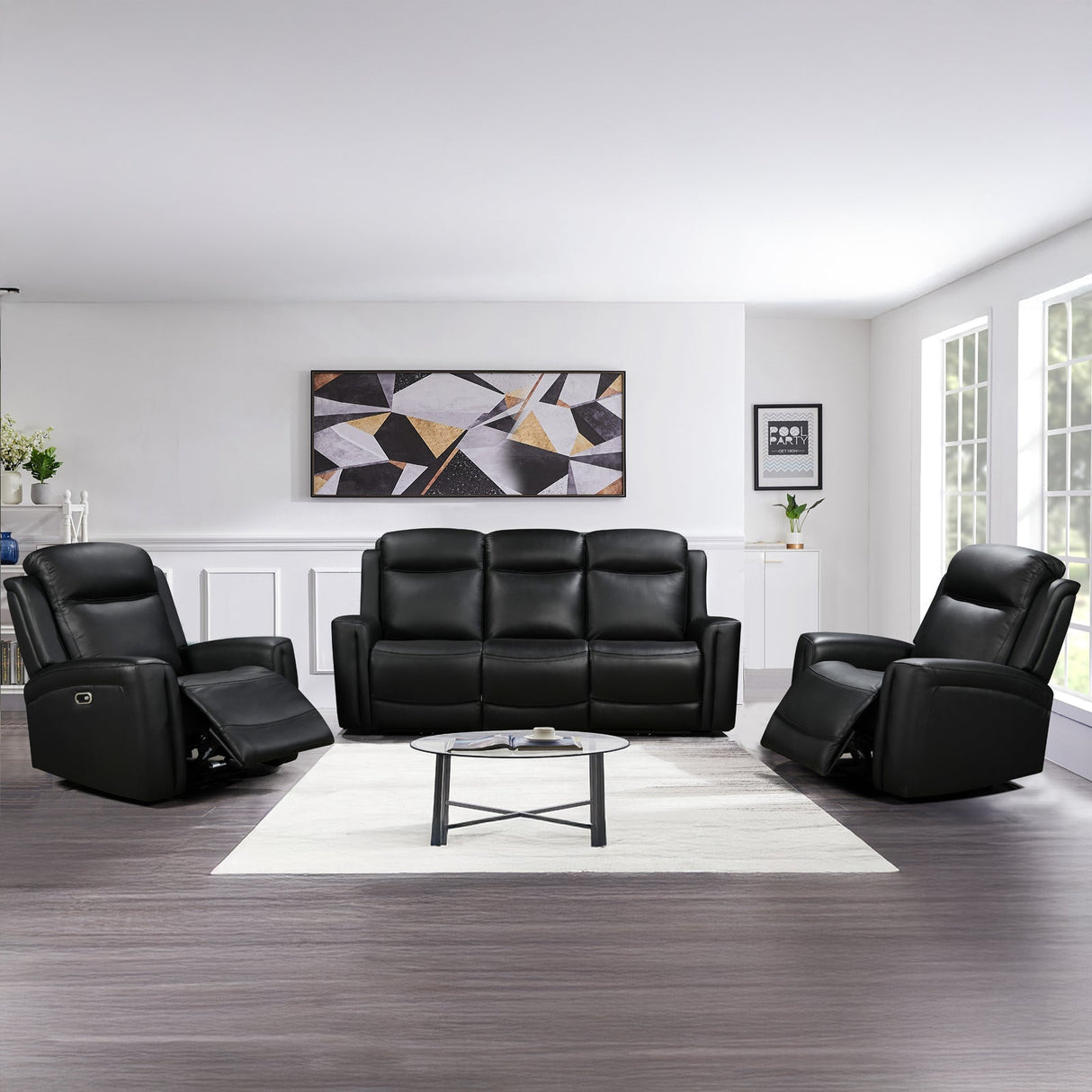 Mijas black faux leather recliner sofa in a modern living room