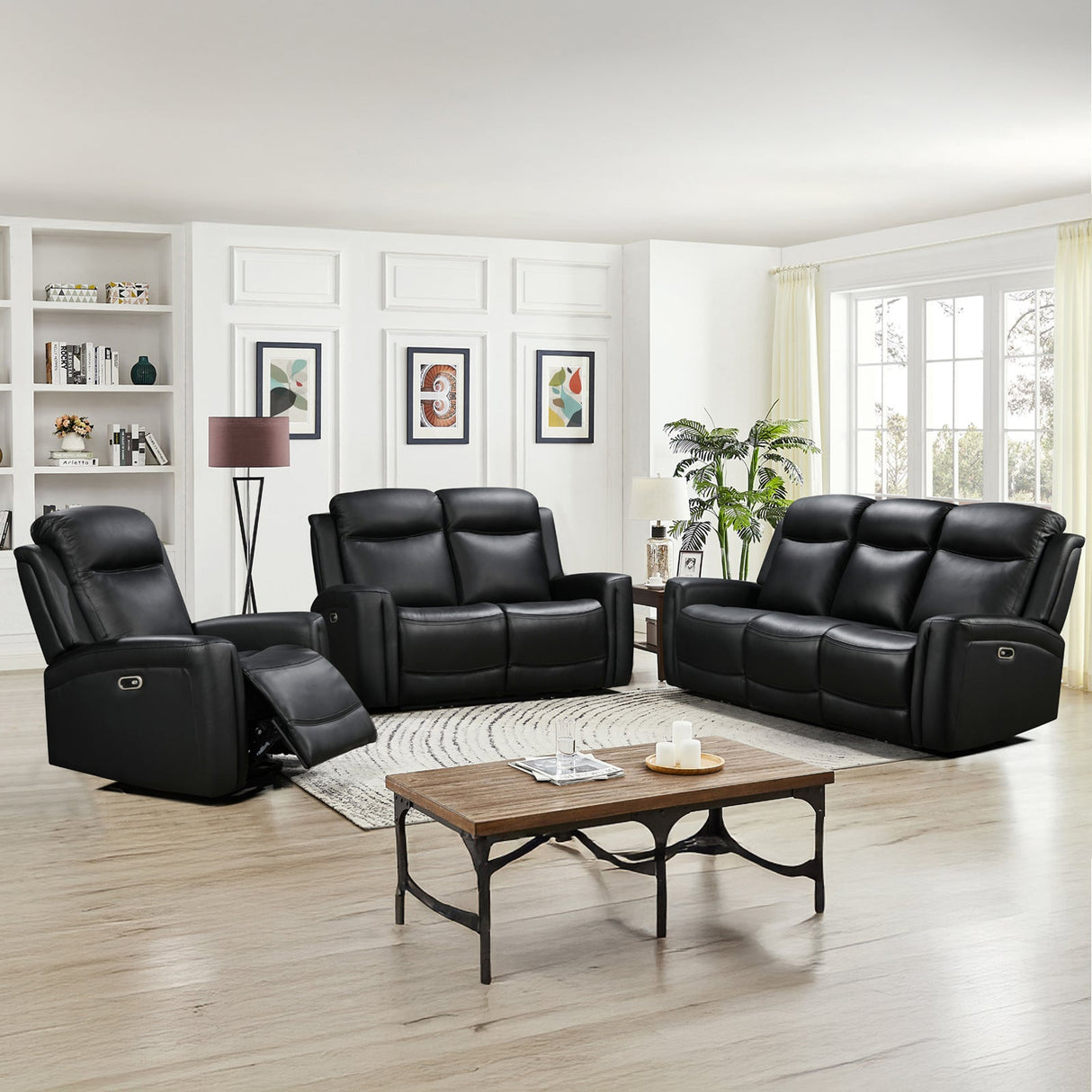 Mijas black faux leather recliner sofa in a modern living room