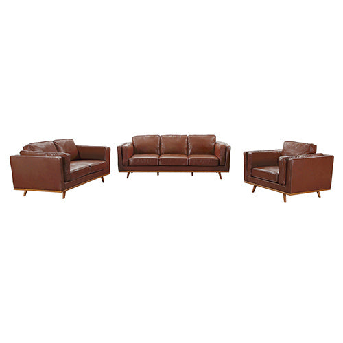 Marbella brown faux leather sofa in a modern living room