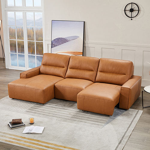 Pollensa tan genuine leather sectional sofa in a modern living room