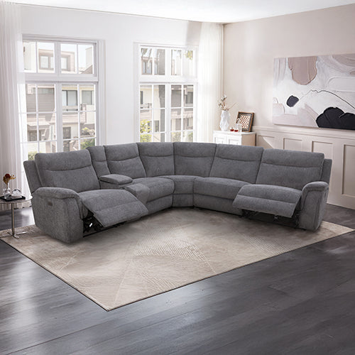 Almunecar graphite fabric sectional sofa in a modern living room