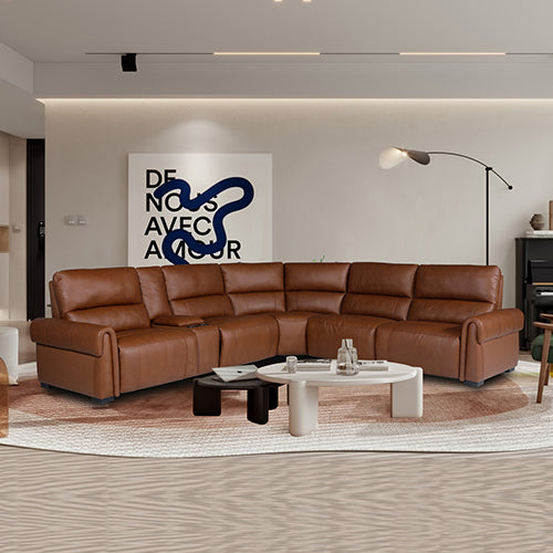 Javea dark brown leather recliner sofa in a modern living room