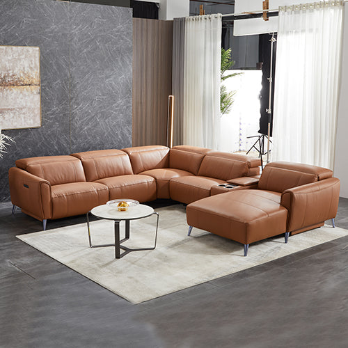 Formentera genuine leather corner sofa in a modern living room
