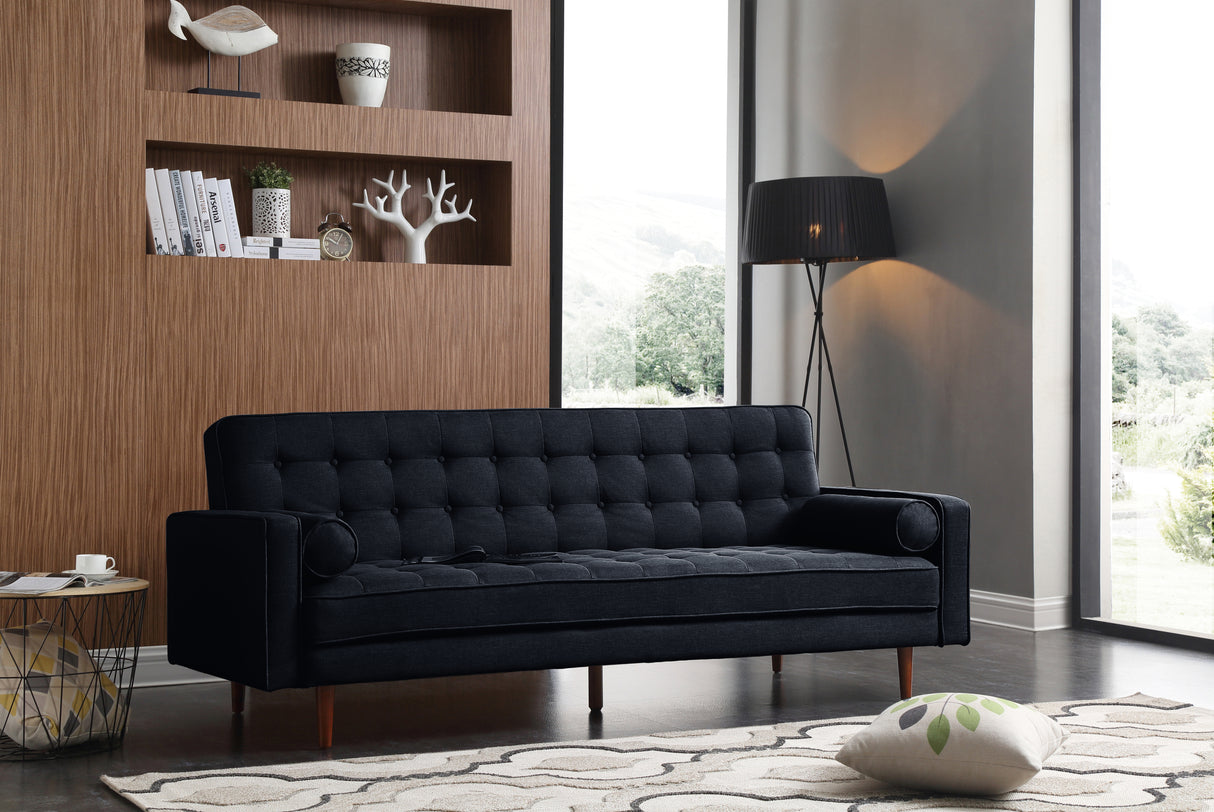 Andratx black velvet sofa bed in a modern living room