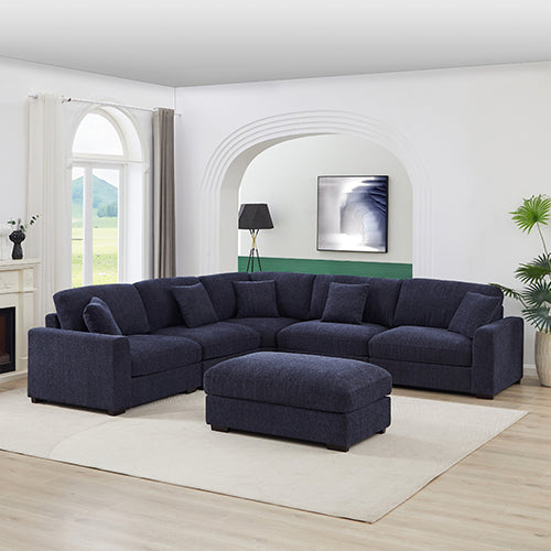 Moraira sea blue fabric corner sofa in a modern living room