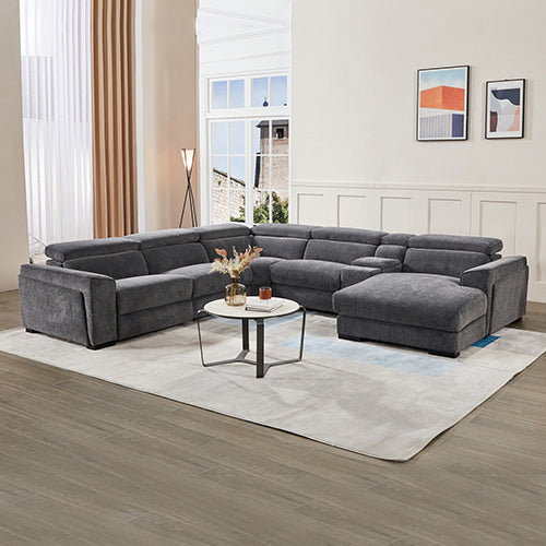 Calpe grey fabric corner sofa in a modern living room