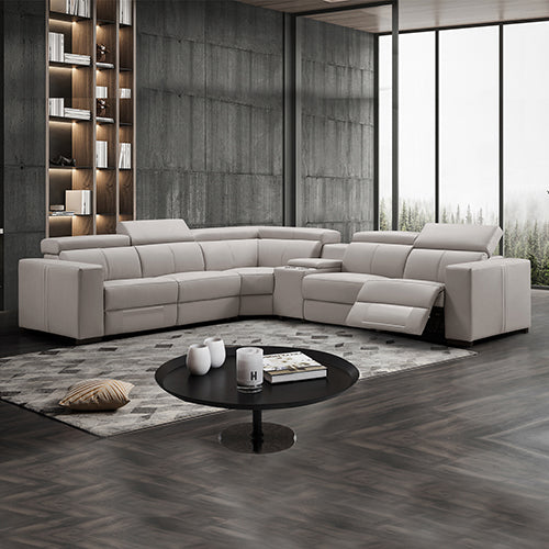 Fornells cream leather corner sofa in a modern living room