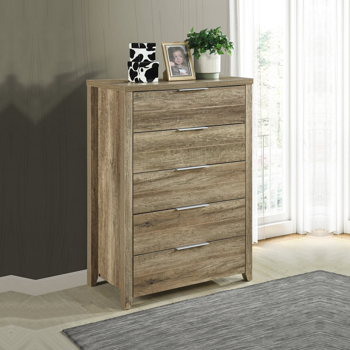 Tahmoor 5 Drawer Tallboy, Oak