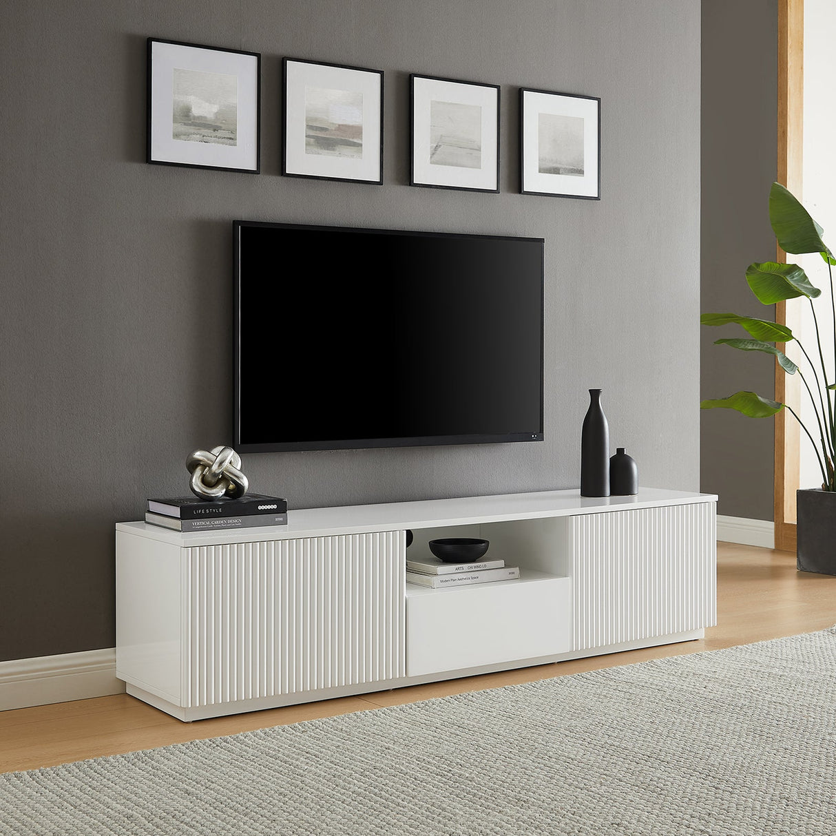 Nunamara 180cm TV Cabinet, White Gloss