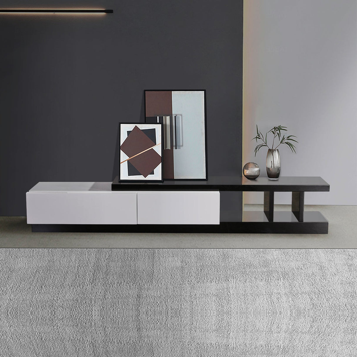 Low Head 220cm TV Cabinet, Black and White
