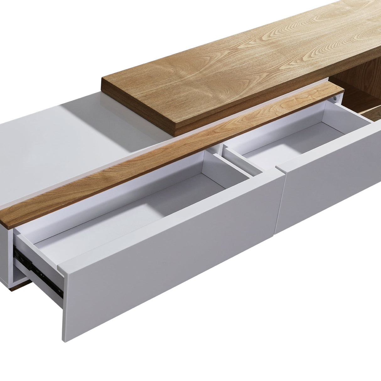 Low Head 220cm TV Cabinet, White Ash