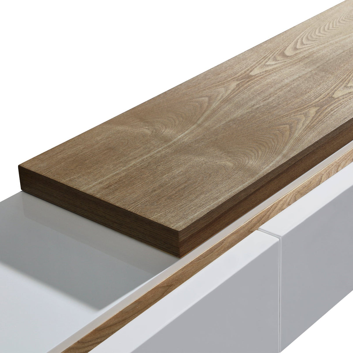 Low Head 220cm TV Cabinet, White Ash