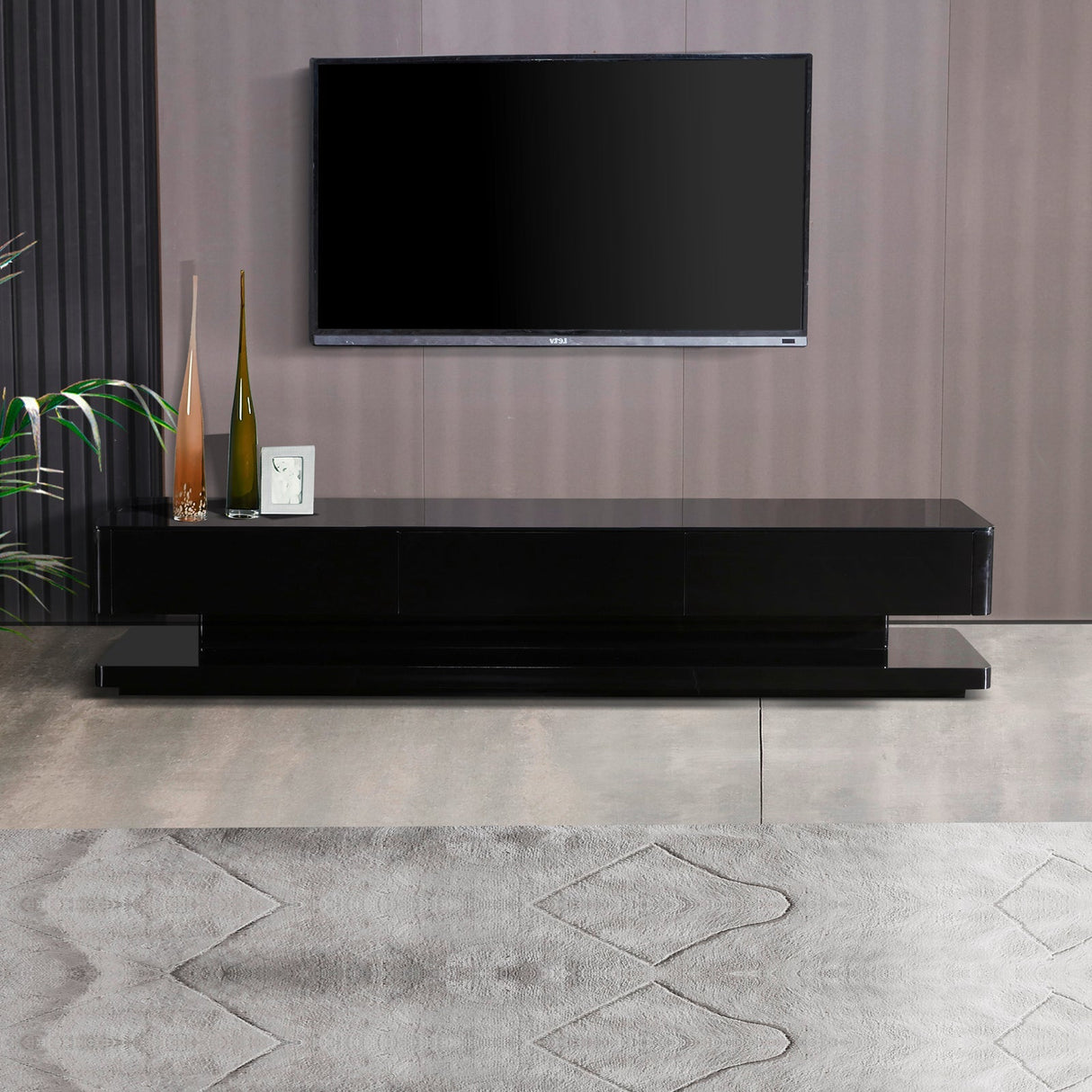 Greens Beach 200cm TV Cabinet, Black Gloss