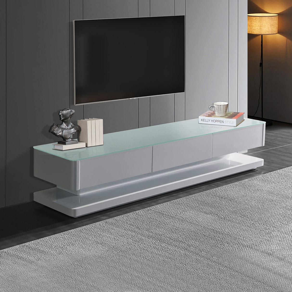 Greens Beach 200cm TV Cabinet, White Gloss