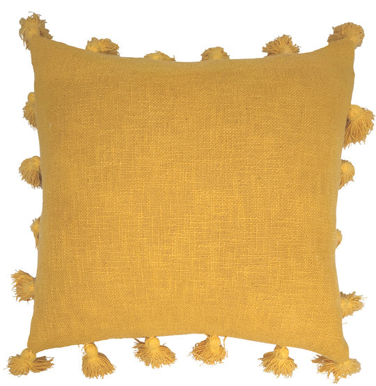 Decorative Tassel-Trimmed Cushion — Blue, Beige and Mustard — Allure Home Collections
