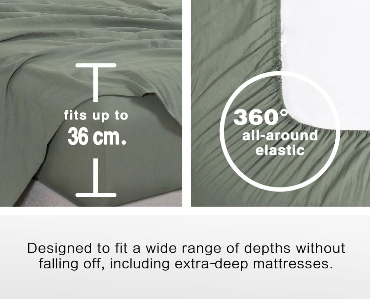 100% Vintage Washed Microfibre Fitted Sheet Set – Ultra Soft & Lightweight All –Season