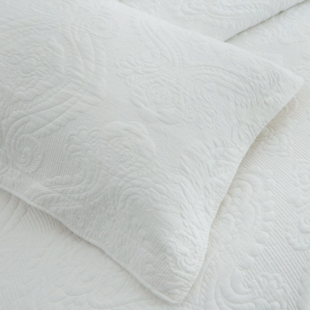 Temple Guiting Damask Cotton Coverlet Set, King, White