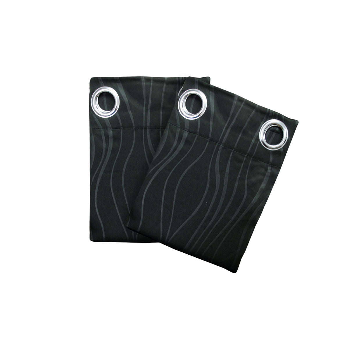 Black Blockout Embossed Wave Eyelet Curtains — Pair 140 x 223cm — Allure Home Collections