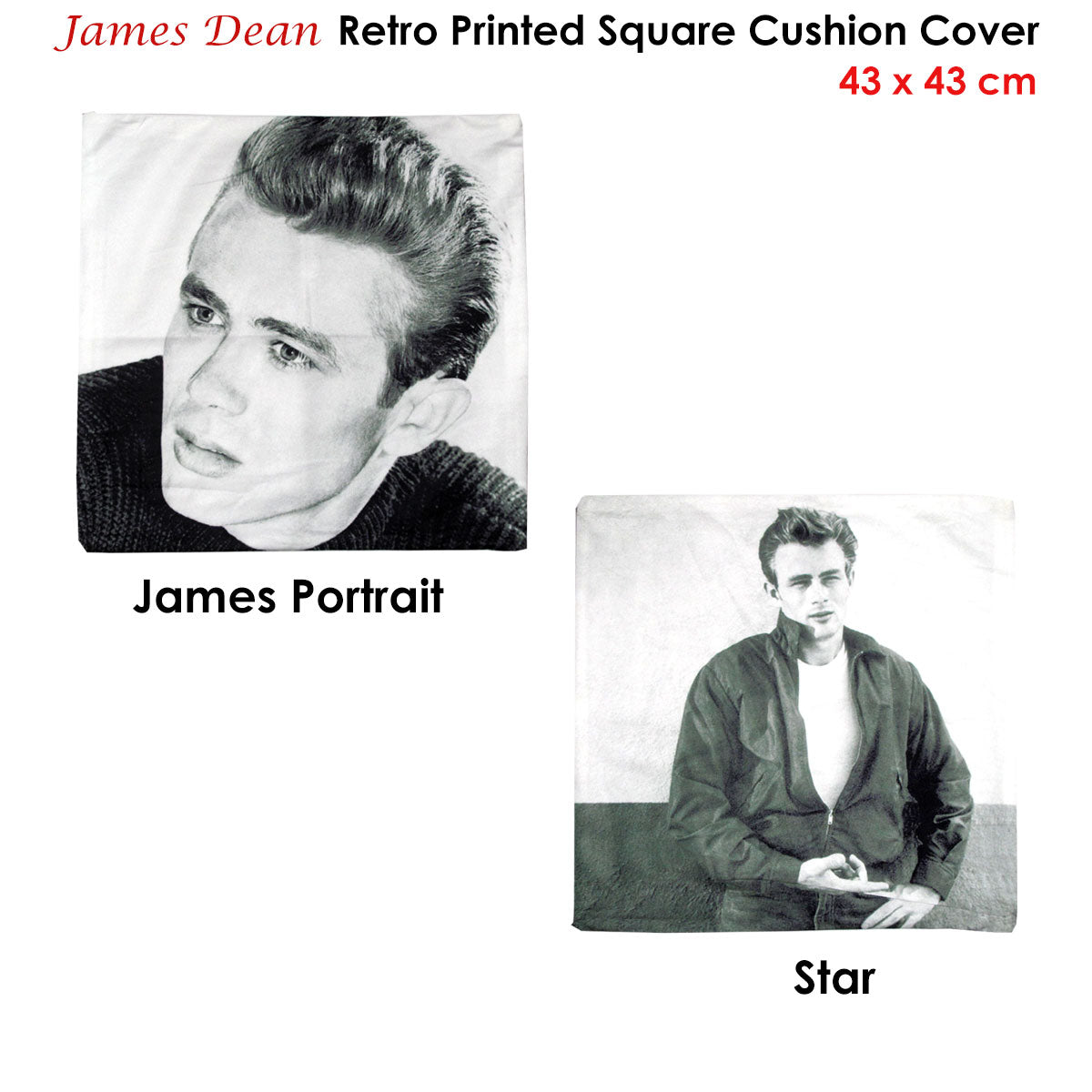 James Dean Star Square Cushion Cover — 43 x 43cm — Allure Home Collections