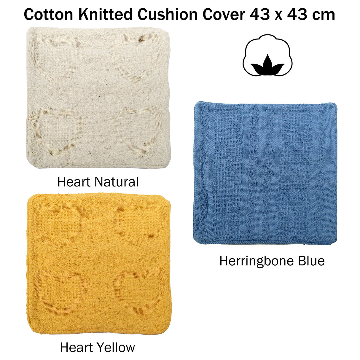 Cotton Knitted Heart and Herringbone Cushion Cover — Natural 43 x 43cm — Allure Home Collections