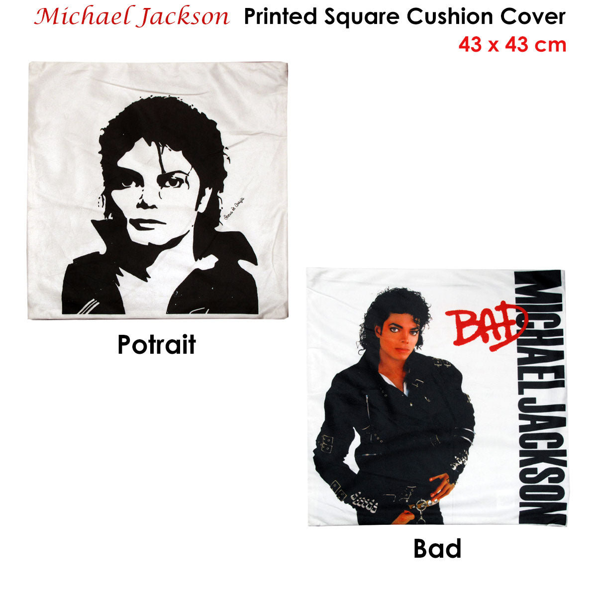Michael Jackson Portrait Square Cushion Cover — 43 x 43cm — Allure Home Collections