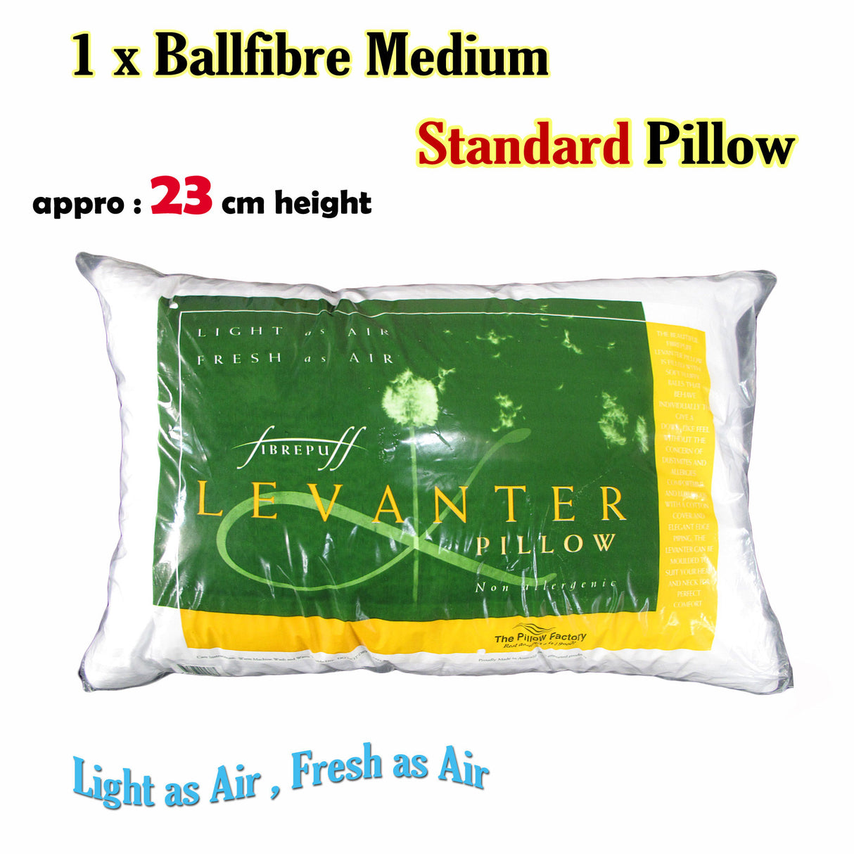 Ball Fibre Firm Standard Pillow — Australian Made, 23cm Height, Fluffy Ball Fill — Allure Home Collections