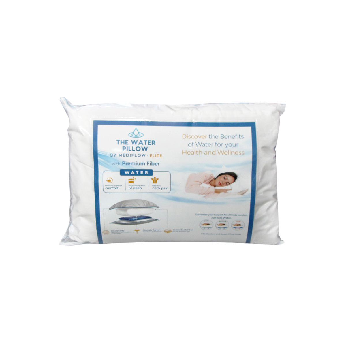 Mediflow Elite Water Pillow — Fibre Fill, 50x70cm, Adjustable Neck Support — Allure Home Collections