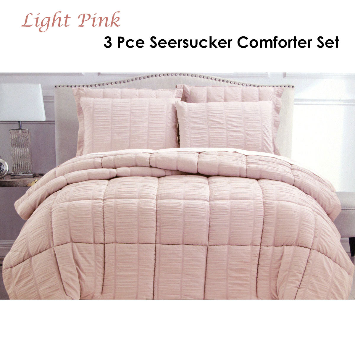 Whiteshill Seersucker Comforter, King, Light Pink, 3pcs