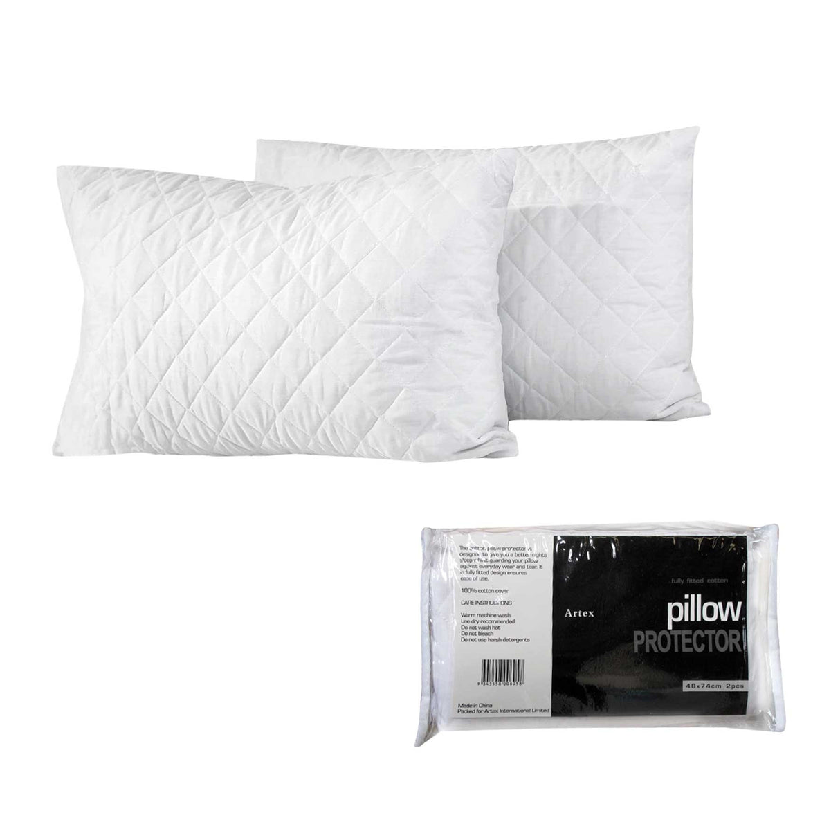 Artex Cotton Standard Pillow Protectors — Pair, 48x74cm, Lightly Quilted — Allure Home Collections