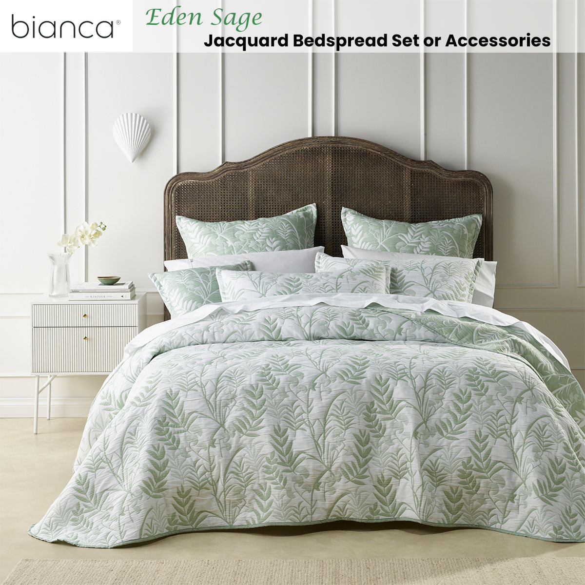 Owlpen Jacquard Bedspread Set, Queen, Sage