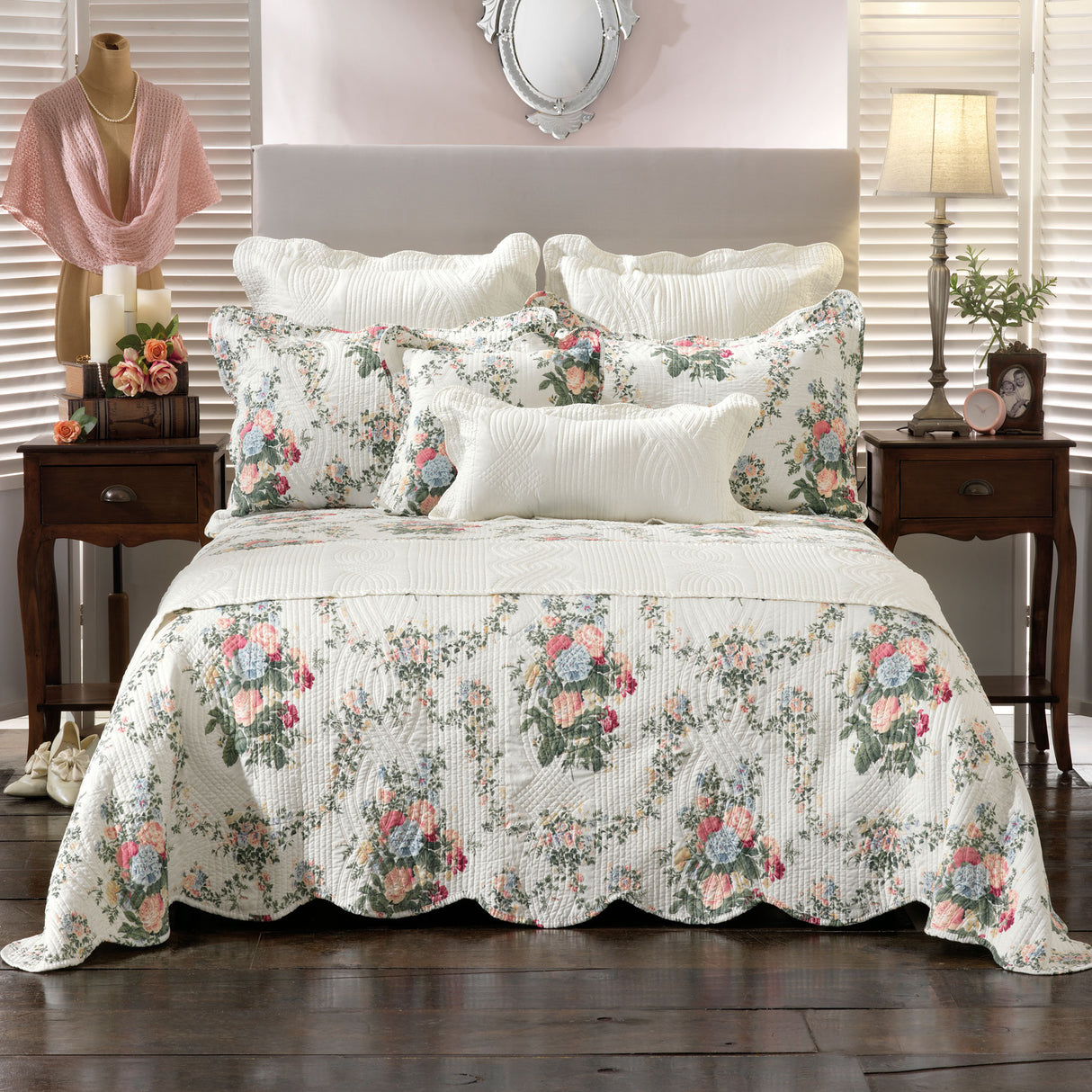 Hazleton multi colour floral polyester bedspread set king