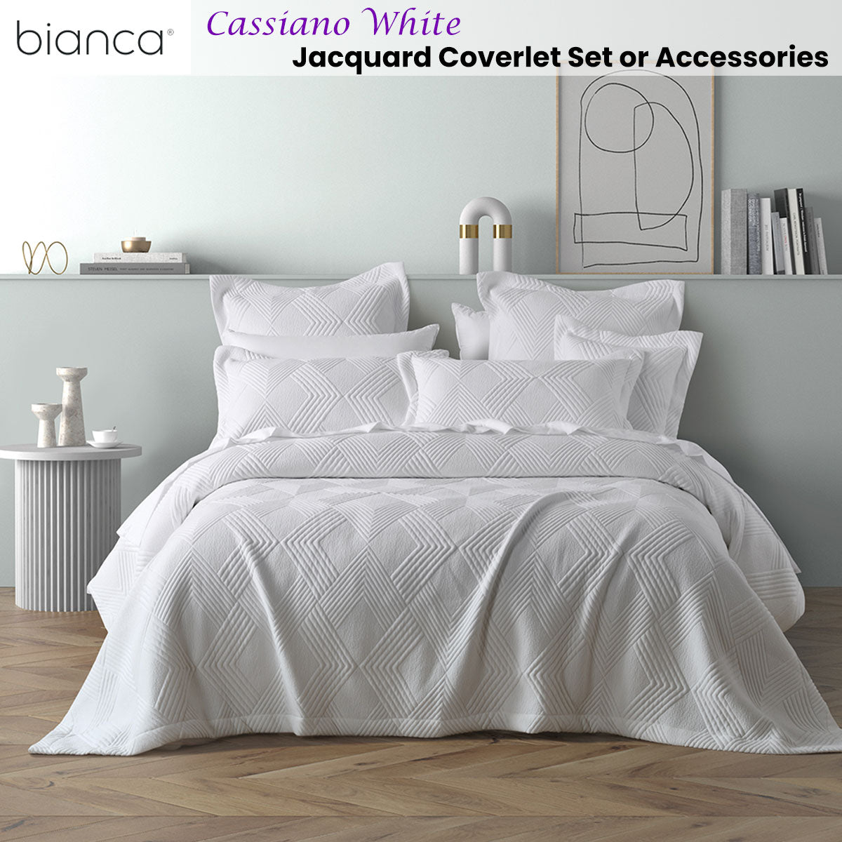 Farmcote Jacquard Coverlet Set, Single Double, White