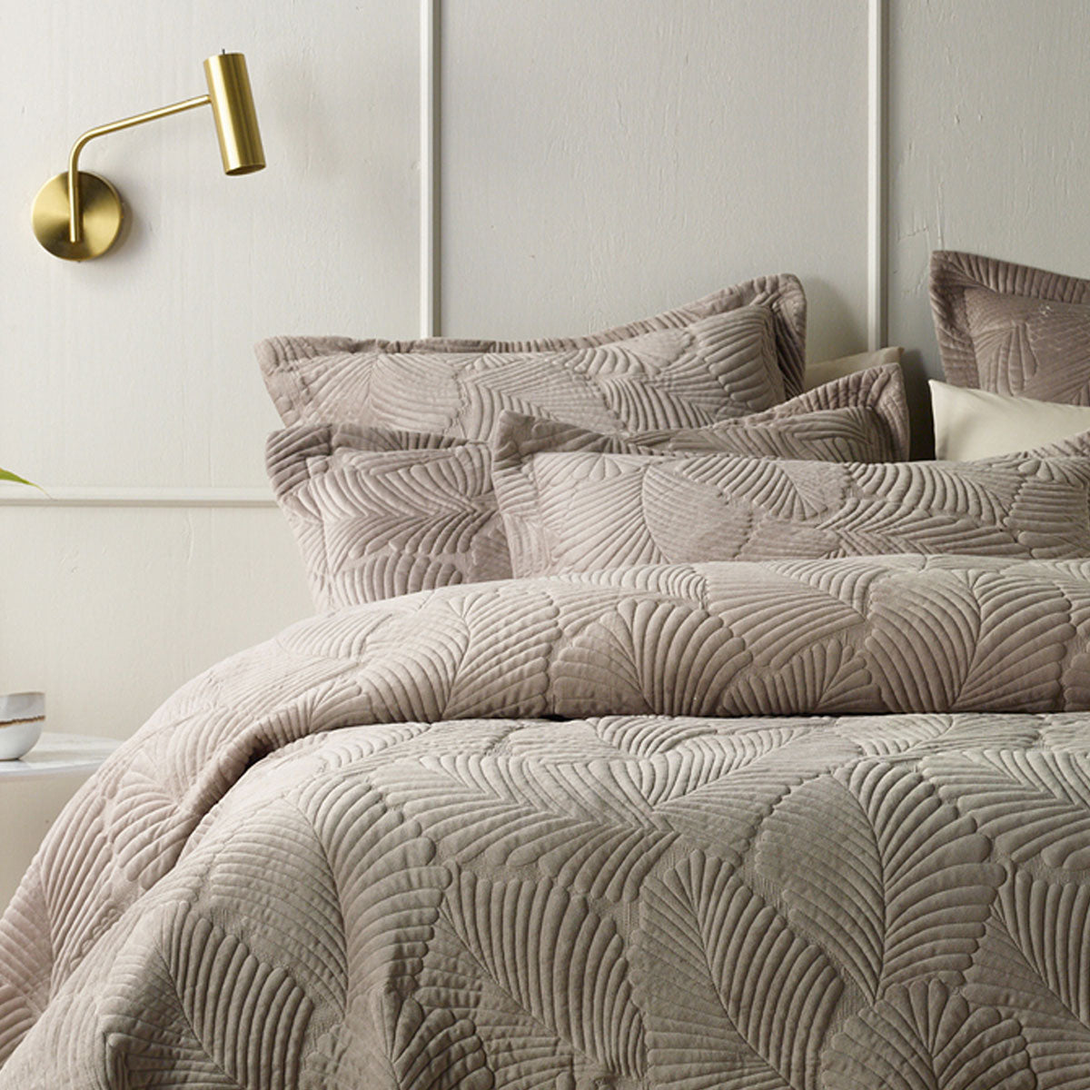 Nympsfield Velvet Coverlet Set, Queen King, Taupe