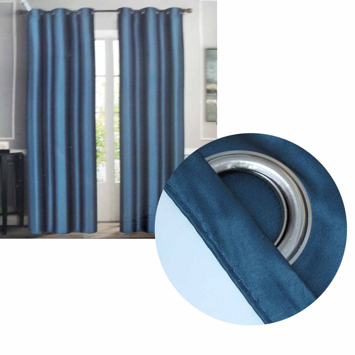 Emporio Hudson Coated Blockout Eyelet Curtains — Denim Pair 137 x 213cm — Allure Home Collections