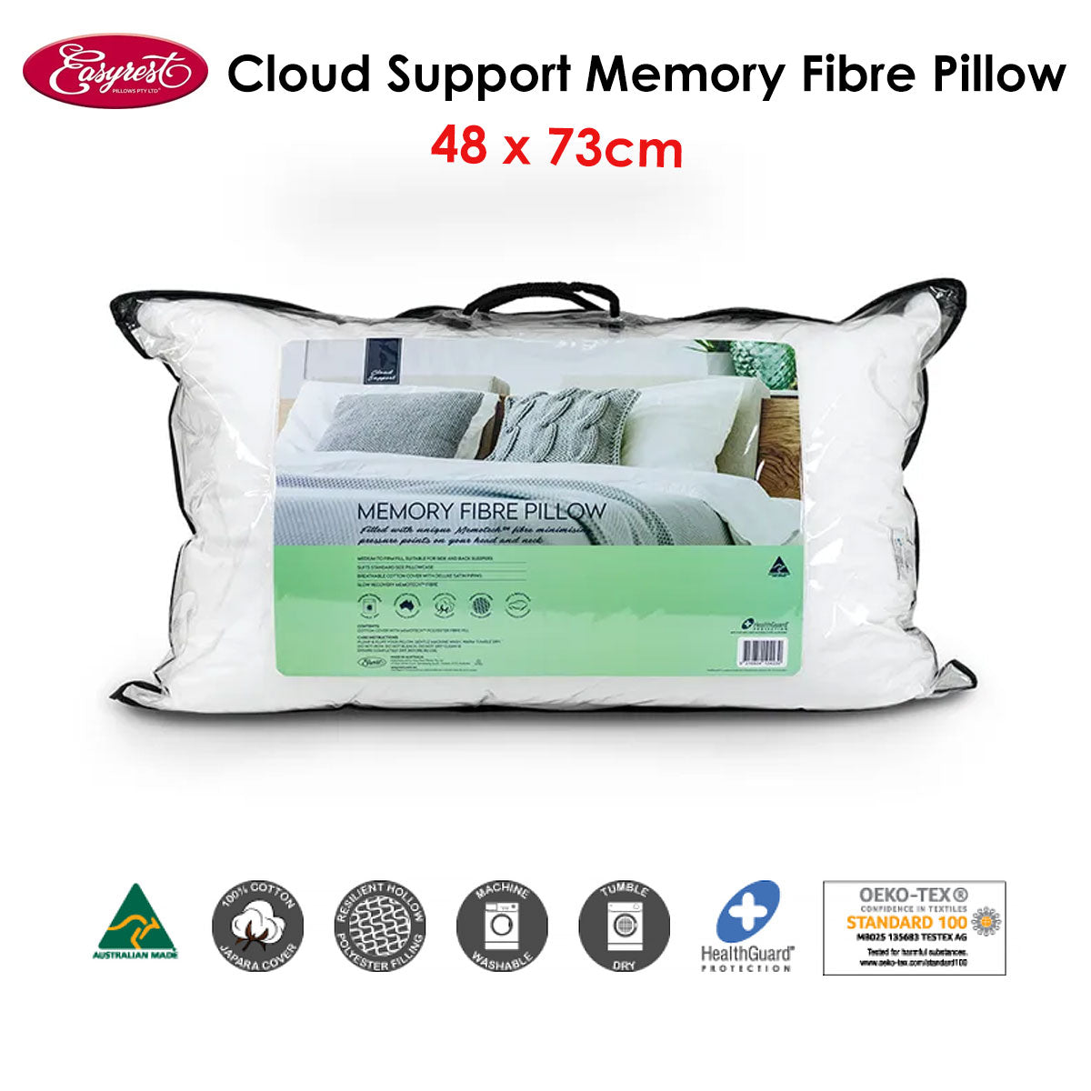 Easyrest Cloud Support Memory Fibre Pillow — 48x73cm, Memotech Fibre, Medium Support — Allure Home Collections