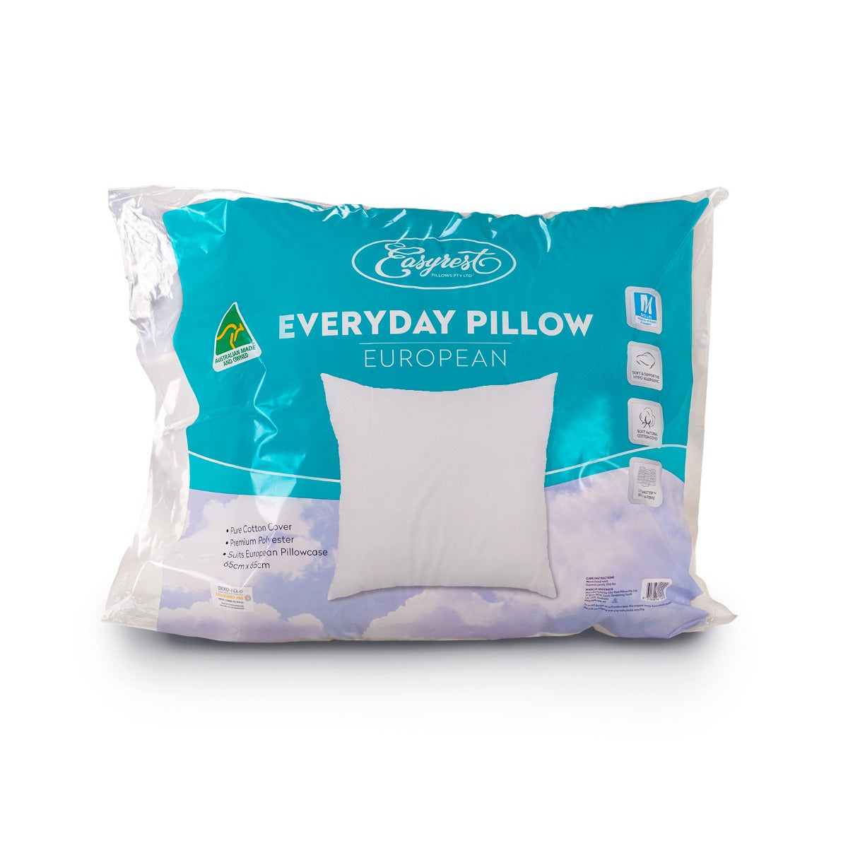 Easyrest Everyday Australian Made European Pillow — Solid White, Hotel Comfort — Allure Home Collections