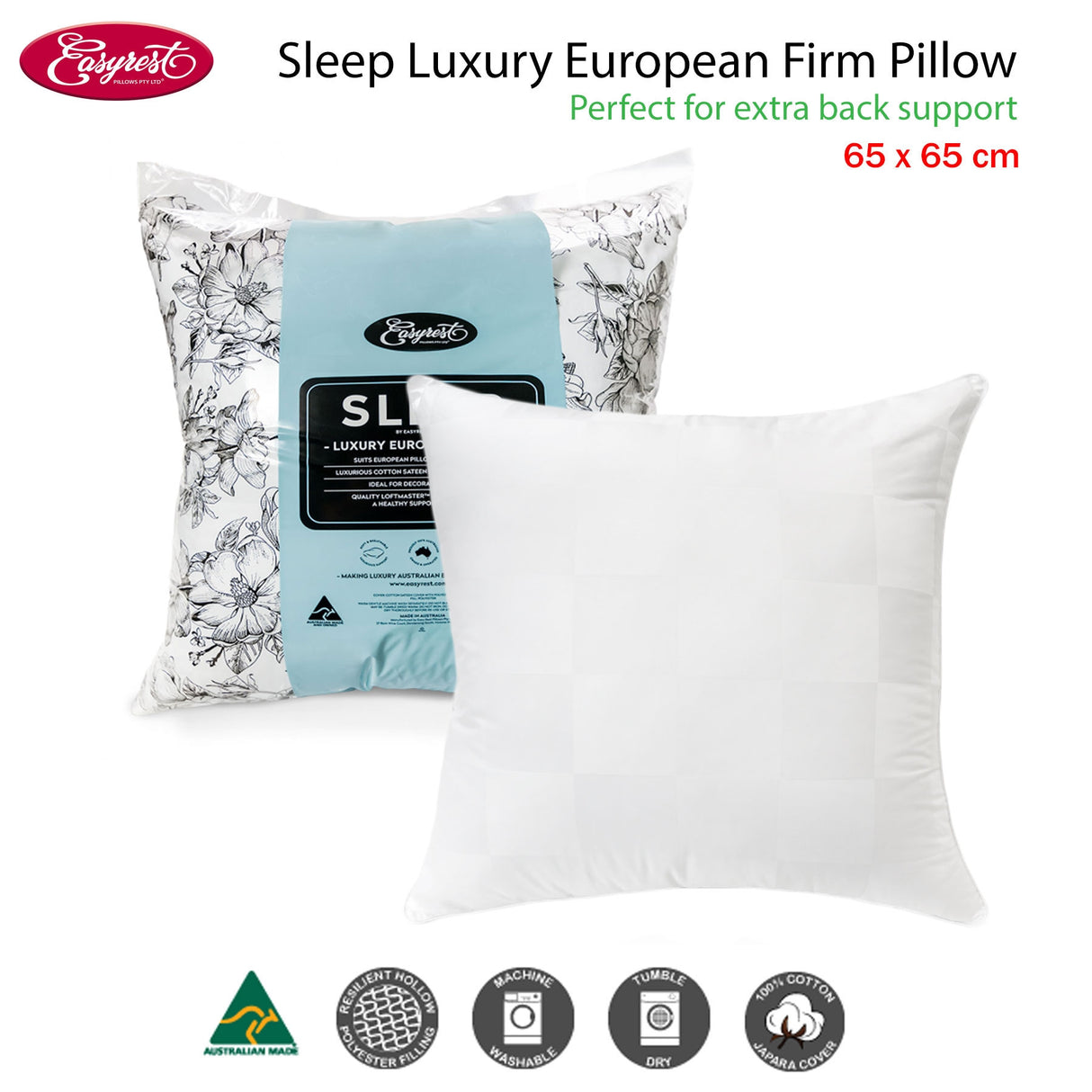 Easyrest SLEEP Luxury European Firm Pillow — 65x65cm, Premium Comfort — Allure Home Collections