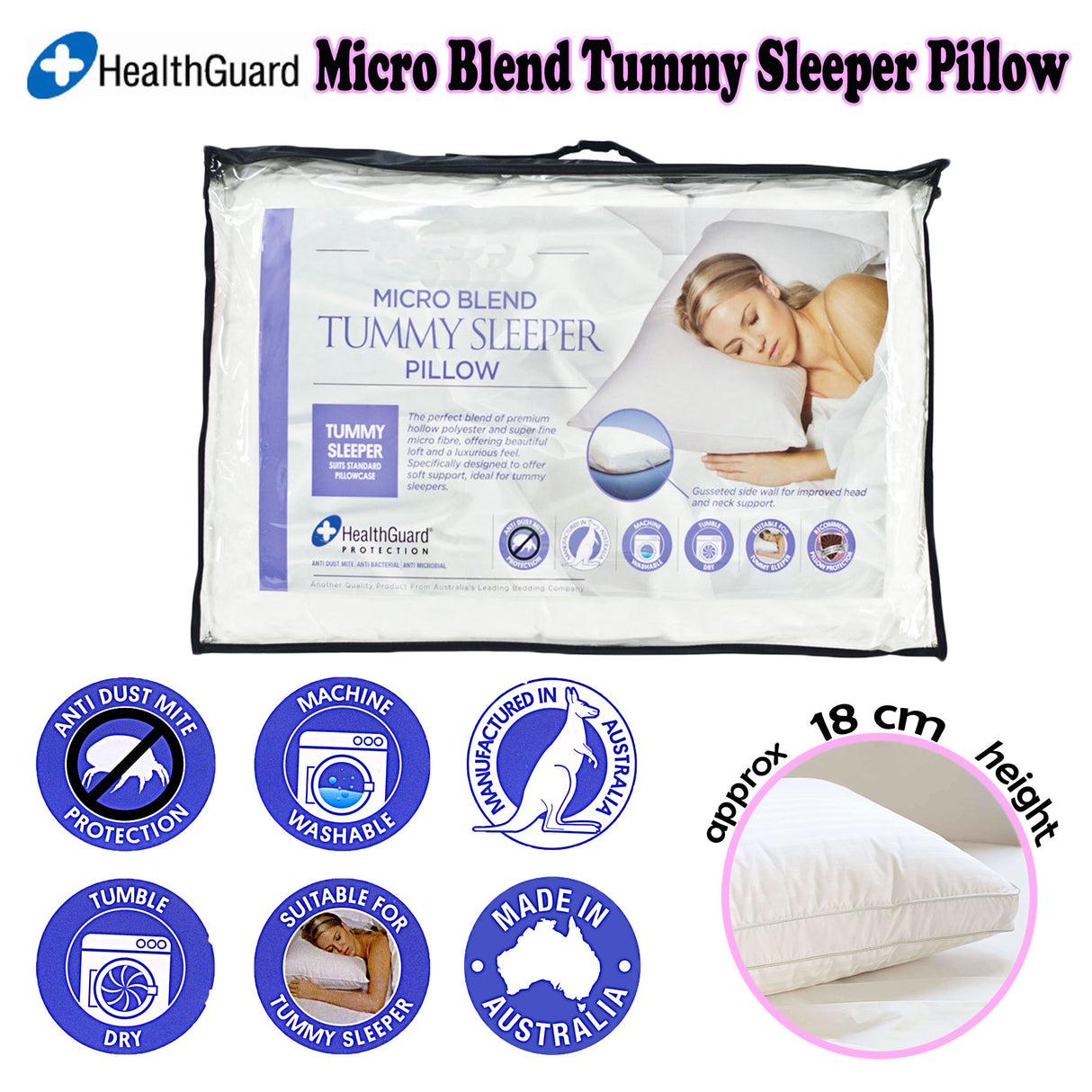 Easyrest Micro Blend Tummy Sleeper Pillow — Hollow Polyester and Microfibre — Allure Home Collections