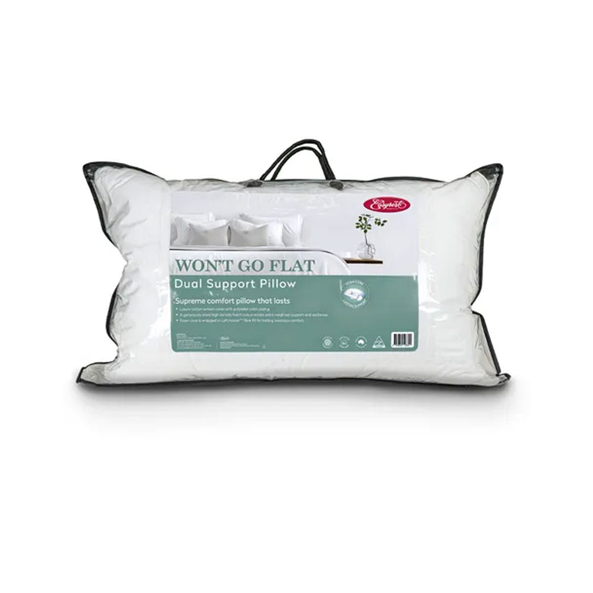 Easyrest Won't Go Flat Dual Support Standard Pillow — 48x73cm, High-Density Foam Core — Allure Home Collections