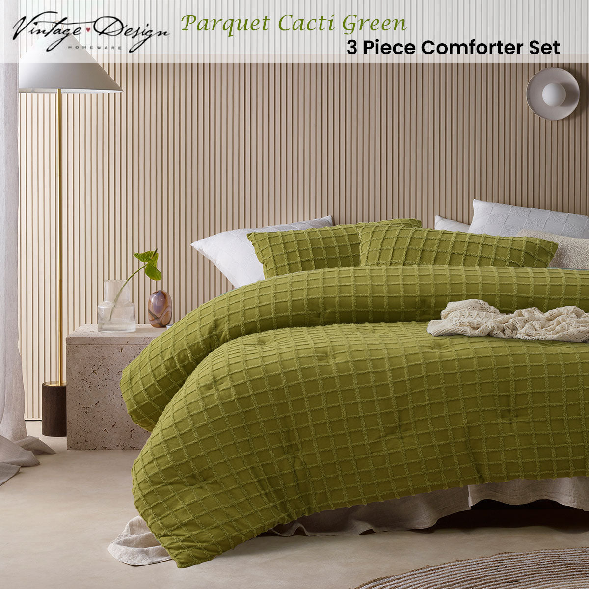 Birdlip Parquet Comforter Set, Cacti Green Queen