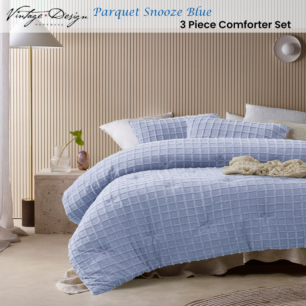 Cowley Parquet Comforter Set, Snooze Blue Queen