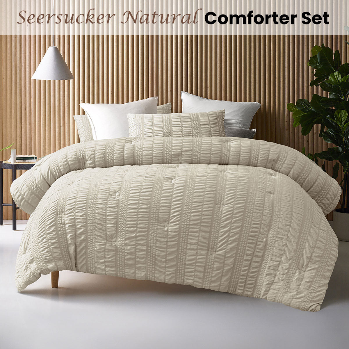 Compton Abdale 3pcs Seersucker Comforter Set, Queen, Natural