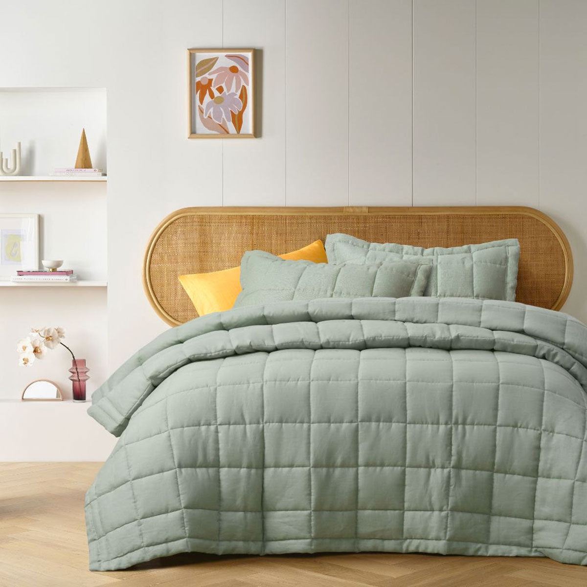 Cricklade sage French linen coverlet queen
