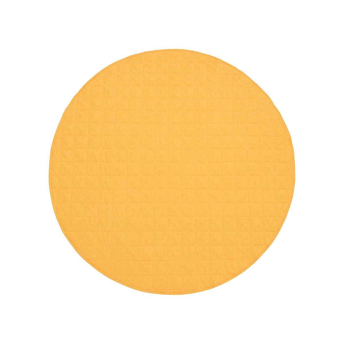 Detail of quilted French linen top on marigold round baby play mat